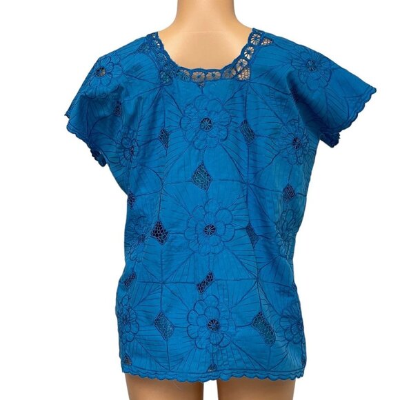 Mexican Blue Knit Embroidered Shirt Blouse Top with Camisole 2 Piece Set Size M - Picture 9 of 16